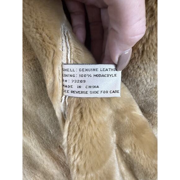 Marvin Richards Tan Genuine Leather Coat with Faux Fur Lining Size XL - Picture 5 of 7